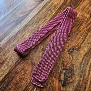 Vintage 80s Rayon Knit Square End Tip Retro Burgundy Marooon Mens Tie